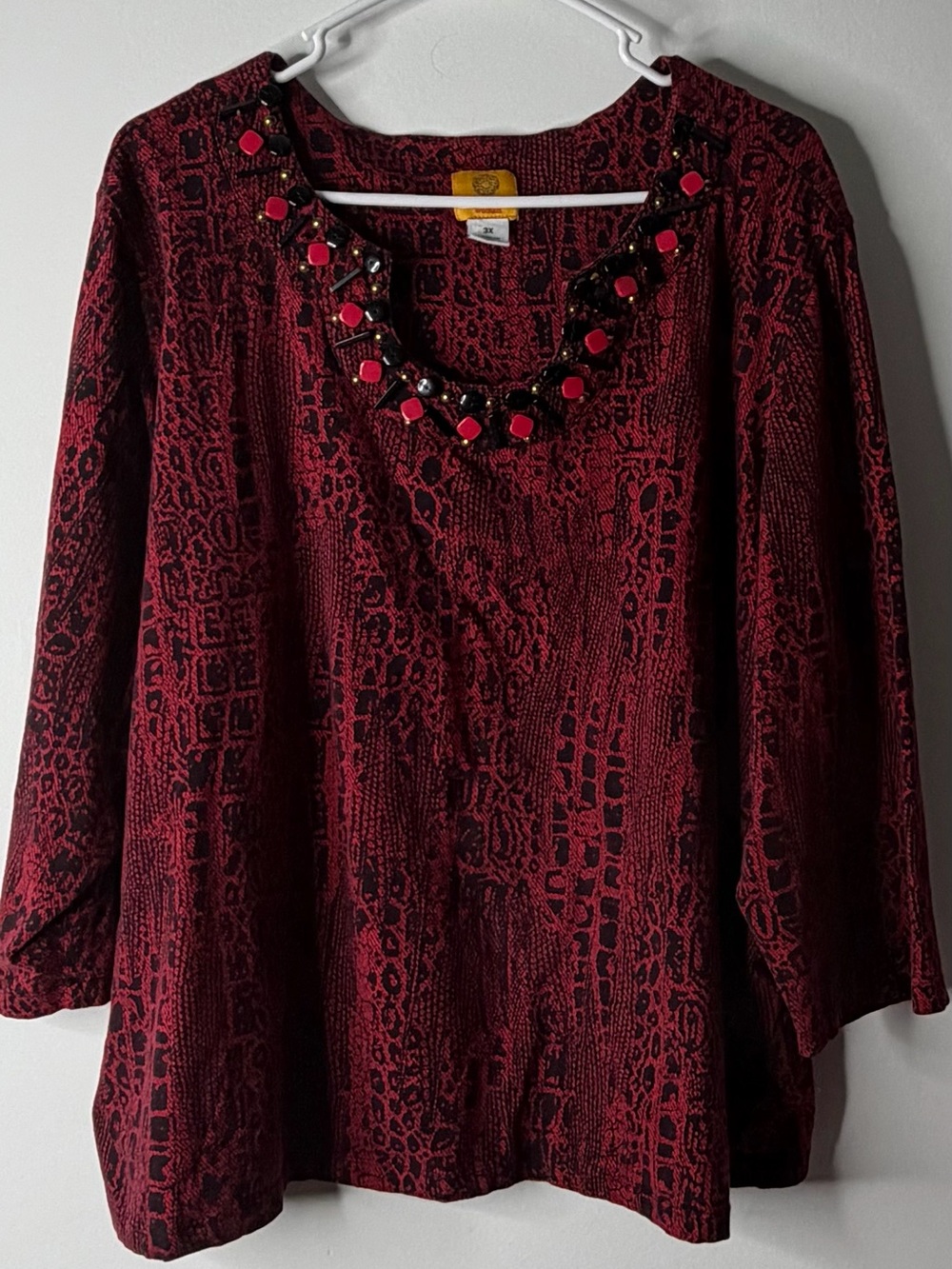 Ruby Rd. Red Patterned Jewel-Neck Tunic